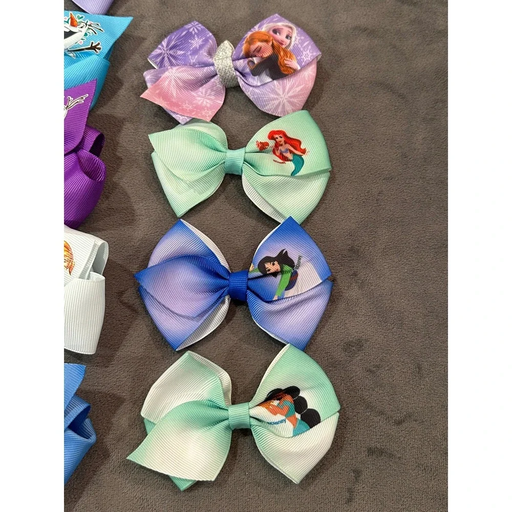 Disney Princess Frozen Hair Bow Bundle Elsa Anna Olaf Ariel Mulan Jasmine 13pc